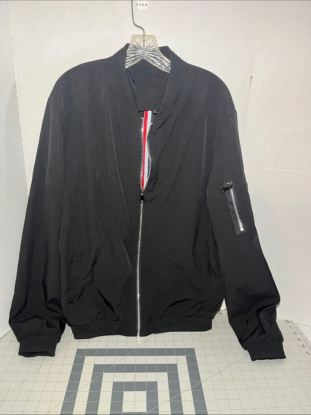 Men's Black Bomber Jacket with Stripe Trim